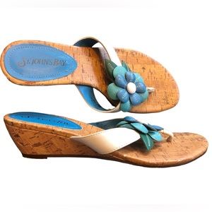 St. John’s Bay 2” Wedged Sandal with Blue Flower Accents